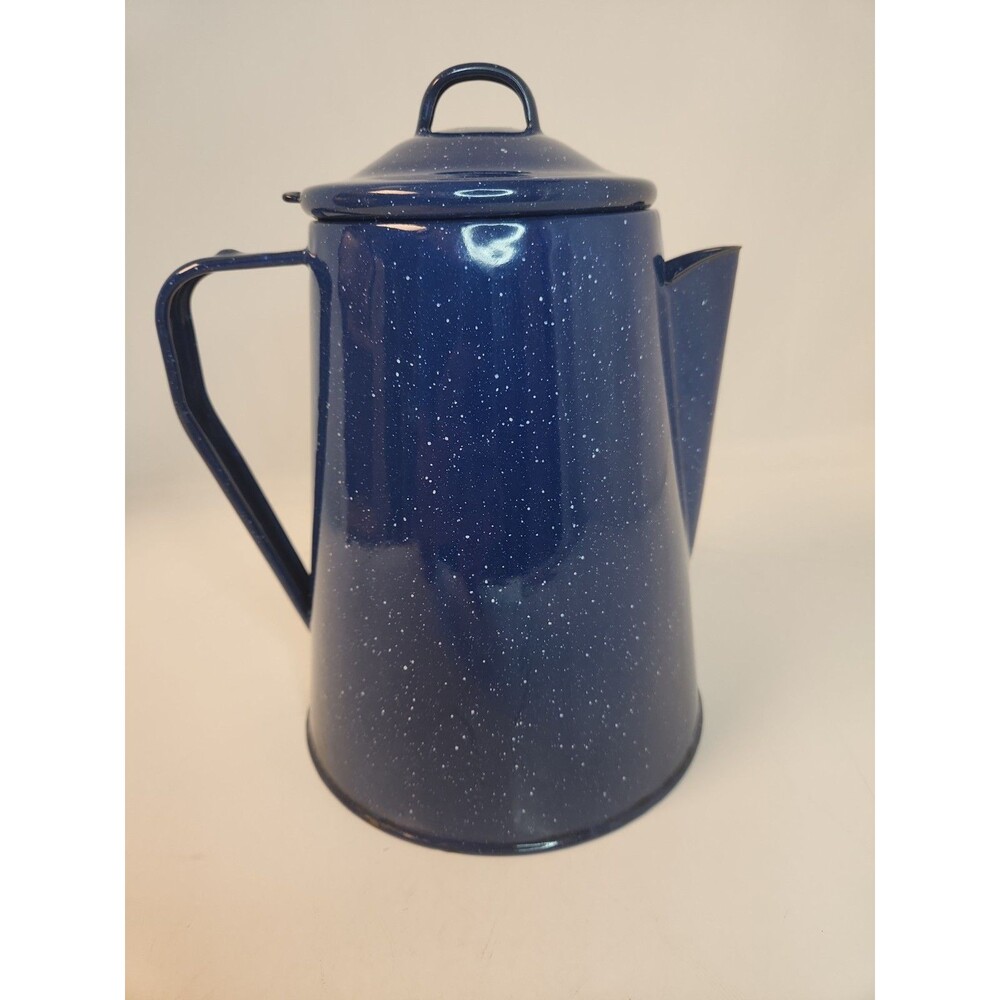 Enamel Coffee Pot Perculator 8 Cup Camp Coffee Pot Blue Speckled Enamel insert